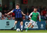 5 August 2022; Aaron McBride of Athlone Town  in action against Dylan McGlade of Cork City during the SSE Airtricity League First Division match between Cork City and Athlone Town at Turners Cross in Cork. Photo by Michael P Ryan/Sportsfile