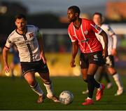 5 August 2022; Sadou Diallo of Derry City in action against Patrick Hoban of Dundalk during the SSE Airtricity League Premier Division match between Dundalk and Derry City at Oriel Park in Dundalk, Louth. Photo by Ben McShane/Sportsfile