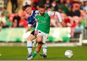 5 August 2022; Dylan McGlade of Cork City in action against Adam Lennon of Athlone Town  during the SSE Airtricity League First Division match between Cork City and Athlone Town at Turners Cross in Cork. Photo by Michael P Ryan/Sportsfile