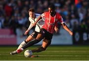 5 August 2022; Sadou Diallo of Derry City in action against Alfie Lewis of Dundalk during the SSE Airtricity League Premier Division match between Dundalk and Derry City at Oriel Park in Dundalk, Louth. Photo by Ben McShane/Sportsfile