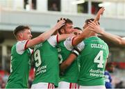 5 August 2022; Joshua Honohan of Cork City, centre, celebrates after scoring his side's fourth goal during the SSE Airtricity League First Division match between Cork City and Athlone Town at Turners Cross in Cork. Photo by Michael P Ryan/Sportsfile