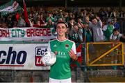 5 August 2022; Barry Coffey of Cork City celebrates with the match ball following his hat-trick in the SSE Airtricity League First Division match between Cork City and Athlone Town at Turners Cross in Cork. Photo by Michael P Ryan/Sportsfile
