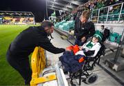 4 August 2022; Shamrock Rovers manager Stephen Bradley greets a supporter after the UEFA Europa League third qualifying round first leg match between Shamrock Rovers and Shkupi at Tallaght Stadium in Dublin. Photo by Stephen McCarthy/Sportsfile
