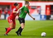 6 August 2022; Jetta Berrill of Peamount United in action against Noelle Murray of Shelbourne during the 2022 EVOKE.ie FAI Women's Cup Quarter-Final match between Shelbourne and Peamount United at Tolka Park in Dublin. Photo by Ben McShane/Sportsfile
