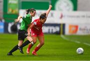 6 August 2022; Keeva Keenan of Shelbourne in action against Jetta Berrill of Peamount United during the 2022 EVOKE.ie FAI Women's Cup Quarter-Final match between Shelbourne and Peamount United at Tolka Park in Dublin. Photo by Ben McShane/Sportsfile
