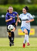 6 August 2022; Leeann Payne of Eastern Women's Football League in action against Niamh Tormey of Wexford & District Women's League during the FAI Women's Angela Hearst InterLeague Cup Final match between Wexford & District Women's League and Eastern Women's Football League at Arklow Town FC, in Wicklow. Photo by Seb Daly/Sportsfile