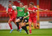 6 August 2022; Dearbhaile Beirne of Peamount United in action against Jemma Quinn of Shelbourne during the 2022 EVOKE.ie FAI Women's Cup Quarter-Final match between Shelbourne and Peamount United at Tolka Park in Dublin. Photo by Ben McShane/Sportsfile