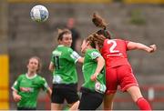 6 August 2022; Jess Gargan of Shelbourne heads to score her side's second goal during the 2022 EVOKE.ie FAI Women's Cup Quarter-Final match between Shelbourne and Peamount United at Tolka Park in Dublin. Photo by Ben McShane/Sportsfile