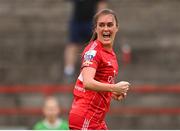 6 August 2022; Jess Gargan of Shelbourne celebrates after scoring her side's second goal during the 2022 EVOKE.ie FAI Women's Cup Quarter-Final match between Shelbourne and Peamount United at Tolka Park in Dublin. Photo by Ben McShane/Sportsfile