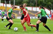 6 August 2022; Jemma Quinn of Shelbourne in action against  Peamount United players, from left, Lauryn O'Callaghan, Karen Duggan and Dora Gorman during the 2022 EVOKE.ie FAI Women's Cup Quarter-Final match between Shelbourne and Peamount United at Tolka Park in Dublin. Photo by Ben McShane/Sportsfile
