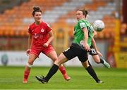 6 August 2022; Keeva Keenan of Shelbourne in action against Karen Duggan of Peamount United during the 2022 EVOKE.ie FAI Women's Cup Quarter-Final match between Shelbourne and Peamount United at Tolka Park in Dublin. Photo by Ben McShane/Sportsfile