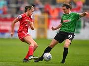 6 August 2022; Abbie Larkin of Shelbourne in action against Dearbhaile Beirne of Peamount United during the 2022 EVOKE.ie FAI Women's Cup Quarter-Final match between Shelbourne and Peamount United at Tolka Park in Dublin. Photo by Ben McShane/Sportsfile