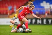 6 August 2022; Lia O'Leary of Shelbourne is tackled by  Peamount United goalkeeper Niamh Reid-Burke during the 2022 EVOKE.ie FAI Women's Cup Quarter-Final match between Shelbourne and Peamount United at Tolka Park in Dublin. Photo by Ben McShane/Sportsfile