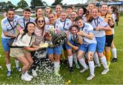 6 August 2022; Eastern Women's Football League captain Laura Chambers, centre, celebrates her 30th birthday with teammates and supporters after their side's victory in the FAI Women's Angela Hearst InterLeague Cup Final match between Wexford & District Women's League and Eastern Women's Football League at Arklow Town FC, in Wicklow. Photo by Seb Daly/Sportsfile