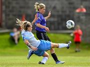 6 August 2022; Ciara Smith of Eastern Women's Football League tackles Leanne O’Reilly of Wexford & District Women's League during the FAI Women's Angela Hearst InterLeague Cup Final match between Wexford & District Women's League and Eastern Women's Football League at Arklow Town FC, in Wicklow. Photo by Seb Daly/Sportsfile