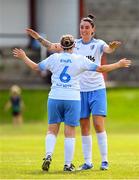 6 August 2022; Niamh Carroll, left, and Emma O’Connor of Eastern Women's Football League celebrate after their side's victory in the FAI Women's Angela Hearst InterLeague Cup Final match between Wexford & District Women's League and Eastern Women's Football League at Arklow Town FC, in Wicklow. Photo by Seb Daly/Sportsfile