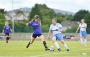 6 August 2022; Niamh Carroll of Eastern Women's Football League in action against Hannah Kehoe of Wexford & District Women's League during the FAI Women's Angela Hearst InterLeague Cup Final match between Wexford & District Women's League and Eastern Women's Football League at Arklow Town FC, in Wicklow. Photo by Seb Daly/Sportsfile