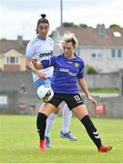 6 August 2022; Aleisha Cullen of Wexford & District Women's League in action against Emma O’Connor of Eastern Women's Football League during the FAI Women's Angela Hearst InterLeague Cup Final match between Wexford & District Women's League and Eastern Women's Football League at Arklow Town FC, in Wicklow. Photo by Seb Daly/Sportsfile