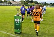 6 August 2022; Players make their way onto the pitch before the FAI Women's Angela Hearst InterLeague Cup Final match between Wexford & District Women's League and Eastern Women's Football League at Arklow Town FC, in Wicklow. Photo by Seb Daly/Sportsfile