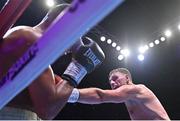 6 August 2022; Sean McComb, right, and Ramiro Blanco during their super-lightweight bout at SSE Arena in Belfast. Photo by Ramsey Cardy/Sportsfile