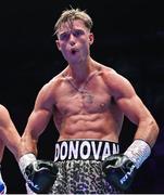 6 August 2022; Paddy Donovan celebrates defeating Tom Hill in their welterweight bout at SSE Arena in Belfast. Photo by Ramsey Cardy/Sportsfile