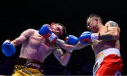 6 August 2022; Padraig McCrory, left, and Marco Antonio Periban during their WBC International silver super-middleweight title bout at SSE Arena in Belfast. Photo by Ramsey Cardy/Sportsfile