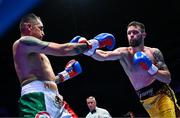6 August 2022; Padraig McCrory, right, and Marco Antonio Periban during their WBC International silver super-middleweight title bout at SSE Arena in Belfast. Photo by Ramsey Cardy/Sportsfile