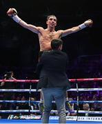 6 August 2022; Michael Conlan celebrates defeating Miguel Marriaga in their featherweight bout at SSE Arena in Belfast. Photo by Ramsey Cardy/Sportsfile