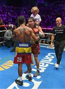 6 August 2022; Michael Conlan, right, and Miguel Marriaga after their featherweight bout at SSE Arena in Belfast. Photo by Ramsey Cardy/Sportsfile