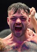 6 August 2022; Tyrone McKenna celebrates defeating Chris Jenkins in their welterweight bout at SSE Arena in Belfast. Photo by Ramsey Cardy/Sportsfile