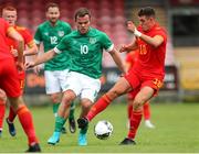 6 August 2022; Stephen Chambers of Republic of Ireland in action against Matty Hill of Wales during the Amateur International match between Republic of Ireland and Wales at Turner's Cross in Cork. Photo by Michael P Ryan/Sportsfile