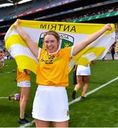 7 August 2022; Bronach Magill of Antrim celebrates after her side's victory in the Glen Dimplex All-Ireland Premier Junior Camogie Championship Final match between Antrim and Armagh at Croke Park in Dublin. Photo by Seb Daly/Sportsfile