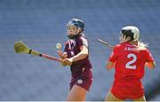 7 August 2022; Laura Loughnane of Galway in action against Ashling Moloney of Cork during the Glen Dimplex All-Ireland Intermediate Camogie Championship Final match between Cork and Galway at Croke Park in Dublin. Photo by Seb Daly/Sportsfile