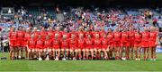 7 August 2022; The Cork panel before the Glen Dimplex All-Ireland Intermediate Camogie Championship Final match between Cork and Galway at Croke Park in Dublin. Photo by Seb Daly/Sportsfile
