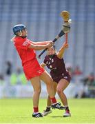 7 August 2022; Jillian O’Leary of Cork in action against Laura Loughnane of Galway during the Glen Dimplex All-Ireland Intermediate Camogie Championship Final match between Cork and Galway at Croke Park in Dublin. Photo by Seb Daly/Sportsfile