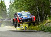 7 August 2022; Ott Tanak and Martin Jarveoja in their Hyundai i20 N Rally 1 during day four of the FIA World Rally Championship Secto Rally in Jyväskylä, Finland. Photo by Philip Fitzpatrick/Sportsfile