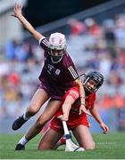 7 August 2022; Olwen Rabbitte of Galway in action against Michelle Murphy of Cork during the Glen Dimplex All-Ireland Intermediate Camogie Championship Final match between Cork and Galway at Croke Park in Dublin. Photo by Piaras Ó Mídheach/Sportsfile