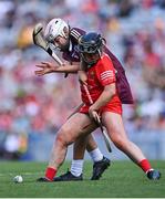7 August 2022; Michelle Murphy of Cork in action against Olwen Rabbitte of Galway during the Glen Dimplex All-Ireland Intermediate Camogie Championship Final match between Cork and Galway at Croke Park in Dublin. Photo by Piaras Ó Mídheach/Sportsfile
