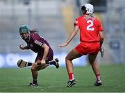 7 August 2022; Niamh McPeake of Galway in action against Ashling Moloney of Cork during the Glen Dimplex All-Ireland Intermediate Camogie Championship Final match between Cork and Galway at Croke Park in Dublin. Photo by Piaras Ó Mídheach/Sportsfile