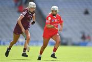 7 August 2022; Rachel O’Shea of Cork in action against Ally Hesnan of Galway during the Glen Dimplex All-Ireland Intermediate Camogie Championship Final match between Cork and Galway at Croke Park in Dublin. Photo by Seb Daly/Sportsfile