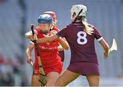 7 August 2022; Joanne Casey of Cork in action against Ally Hesnan of Galway during the Glen Dimplex All-Ireland Intermediate Camogie Championship Final match between Cork and Galway at Croke Park in Dublin. Photo by Seb Daly/Sportsfile