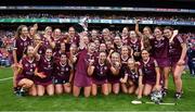 7 August 2022; Galway players celebrates with the Jack McGrath Cup after their side's victory in the Glen Dimplex All-Ireland Intermediate Camogie Championship Final match between Cork and Galway at Croke Park in Dublin. Photo by Seb Daly/Sportsfile