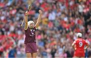 7 August 2022; Lisa Casserly of Galway celebrates after her side's victory in the Glen Dimplex All-Ireland Intermediate Camogie Championship Final match between Cork and Galway at Croke Park in Dublin. Photo by Seb Daly/Sportsfile