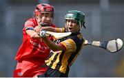 7 August 2022; Michelle Teehan of Kilkenny is tackled by Katrina Mackey of Cork during the Glen Dimplex All-Ireland Senior Camogie Championship Final match between Cork and Kilkenny at Croke Park in Dublin. Photo by Piaras Ó Mídheach/Sportsfile