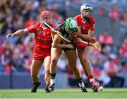 7 August 2022; Miriam Walsh of Kilkenny in action against Libby Coppinger, left, and Meabh Cahalane of Cork during the Glen Dimplex All-Ireland Senior Camogie Championship Final match between Cork and Kilkenny at Croke Park in Dublin. Photo by Piaras Ó Mídheach/Sportsfile