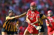 7 August 2022; Fiona Keating of Cork shoots under pressure from Katie Power of Kilkenny, left, during the Glen Dimplex All-Ireland Senior Camogie Championship Final match between Cork and Kilkenny at Croke Park in Dublin. Photo by Piaras Ó Mídheach/Sportsfile