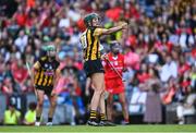 7 August 2022; Denise Gaule of Kilkenny celebrates converting a free during the Glen Dimplex All-Ireland Senior Camogie Championship Final match between Cork and Kilkenny at Croke Park in Dublin. Photo by Seb Daly/Sportsfile