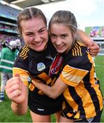 7 August 2022; Tiffanie Fitzgerald, left, and Niamh Phelan of Kilkenny after their side's victory induring the Glen Dimplex All-Ireland Senior Camogie Championship Final match between Cork and Kilkenny at Croke Park in Dublin. Photo by Seb Daly/Sportsfile