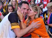 7 August 2022; Kilkenny manager Brian Dowling is congratulated by his wife Alison after their side's victory in the Glen Dimplex All-Ireland Senior Camogie Championship Final match between Cork and Kilkenny at Croke Park in Dublin. Photo by Seb Daly/Sportsfile