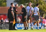 7 August 2022; Bohemians manager Keith Long confronts officials, including referee Ray Matthews, after his side's defeat in the SSE Airtricity League Premier Division match between Sligo Rovers and Bohemians at The Showgrounds in Sligo. Photo by Ben McShane/Sportsfile